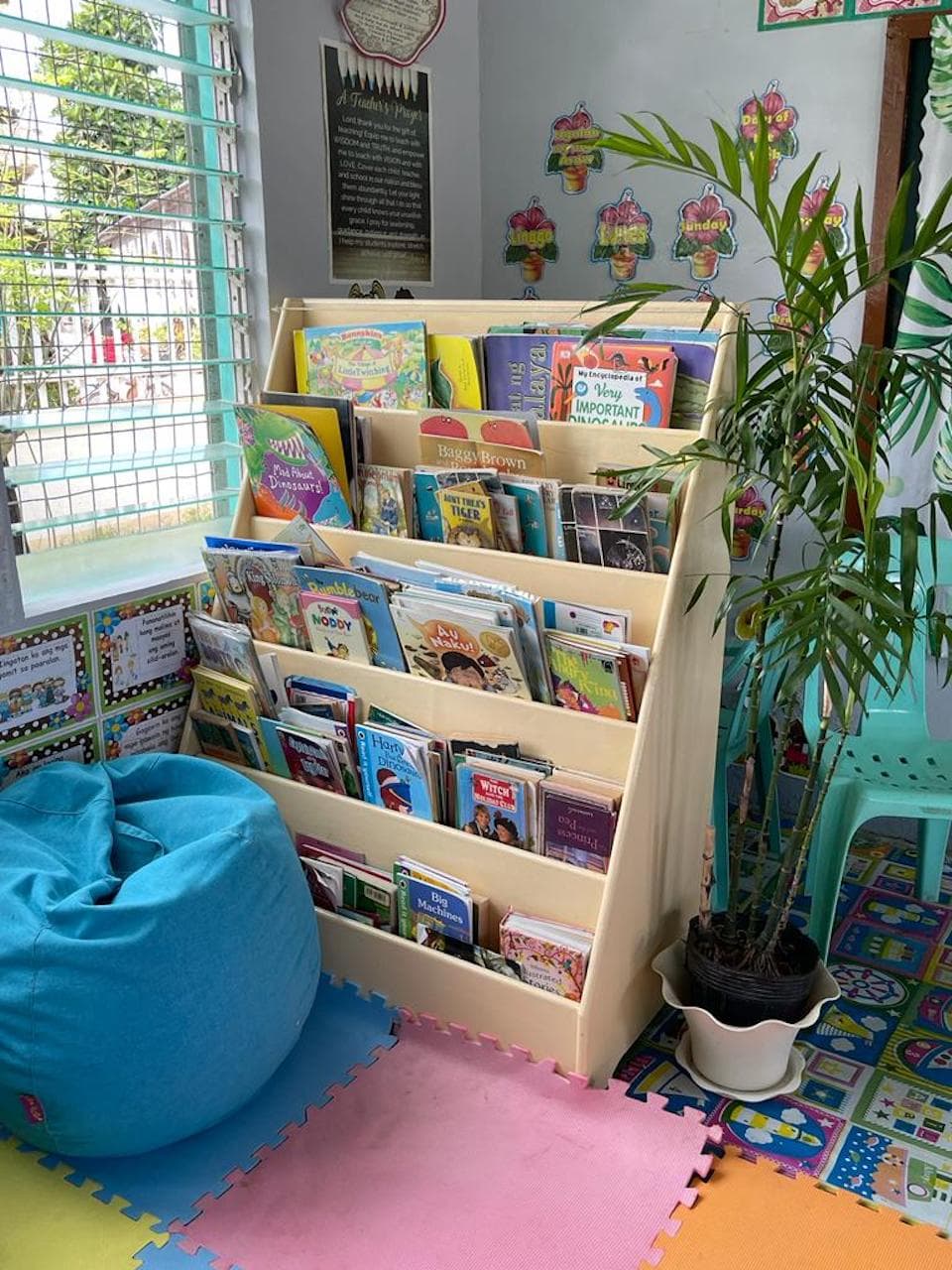 One of Natalia's Reading Nooks - a book shelf lined with children's books