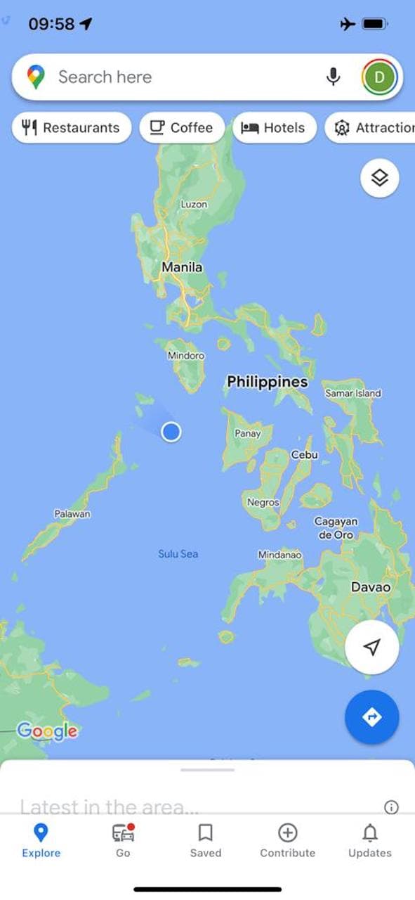 Manamoc, Philippines - as shown on Google Maps